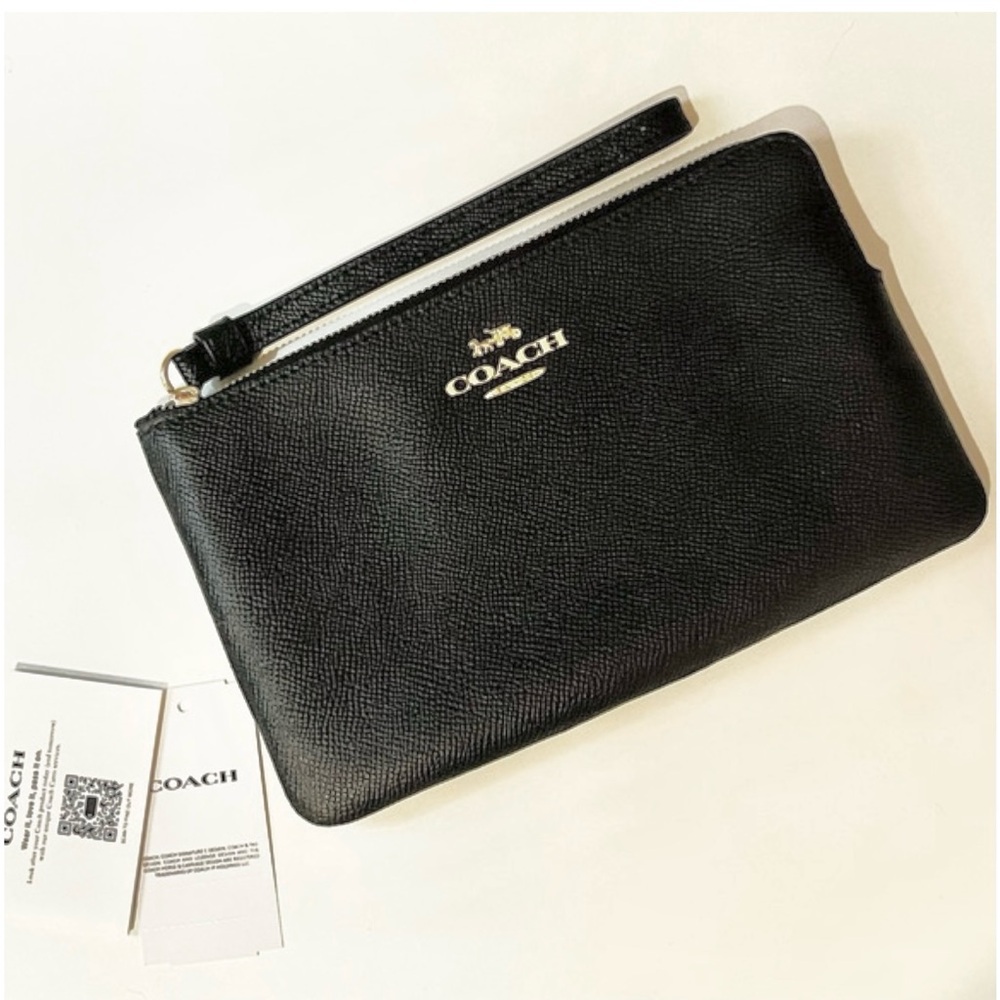 Coach Black Leather Wristlet Clutch NWOT